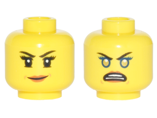 Lego New Yellow Minifigure Girl Head Female Black Eyelashes Angry Eyebrows 