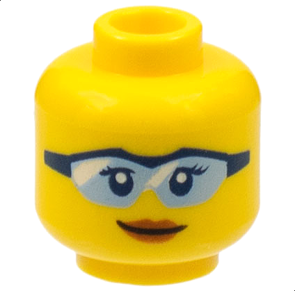 LEGO New Yellow City Female Minifigure Head Light Blue Glasses Peach Lip Pattern 