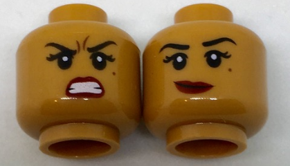 Lego New Yellow Minifigure Head Female Black Eyebrows Medium Dark Flesh Lips 