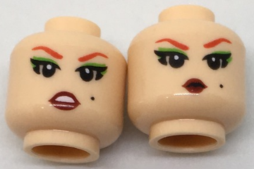Lego New Light Flesh Minifigure Head Dual Sided Female Red Eyebrows Green Eyes 