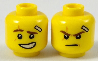 Lego Minifigure Head Dual Sided Male Red Scars Scowl & Determined Pattern H45 