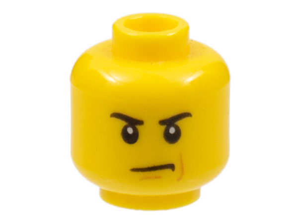 Lego Minifigure,Head Male Angry Eyebrows,Scowl Reddish Brown Left Cheek Line 