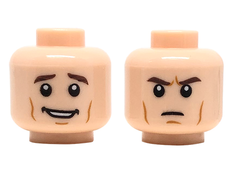 Scowl Pattern D207 Lego New Flesh Minifig Head Dual Sided Black Eyebrows Sneer