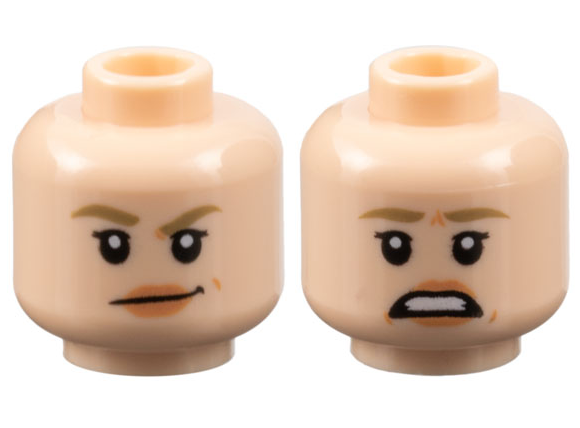 Lego New Light Flesh Minifigure Head Dual Sided Dark Brown Eyebrows Worried Part 