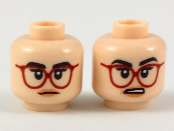 Lego New Light Flesh Minifig Head Dual Sided Female Glasses Red Lips Smiling 