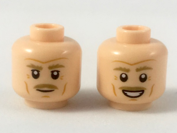 Lego New Light Flesh Minifig Head Dual Sided Dark Brown Eyebrows Buck Teeth 