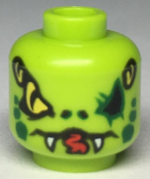 Lego New Lime Minifigure Head Alien with Swamp Creature with Red and Yellow Eye 