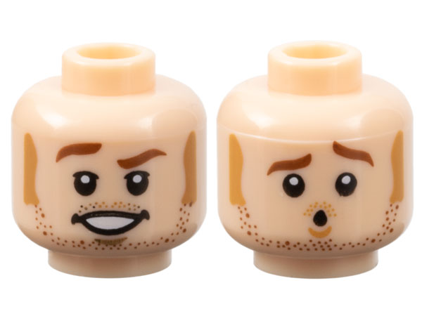 LEGO Minifigure HEAD Male Sideburns Stubble Dual Sided Raised Eyebrow Owen Grady 