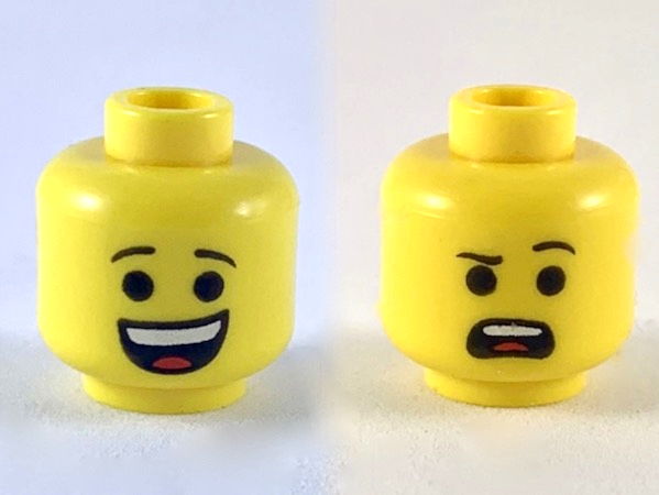 ☀️NEW Lego Minifigure Head Dual Sided Huge Grin White Pupils Eyebrow Happy 