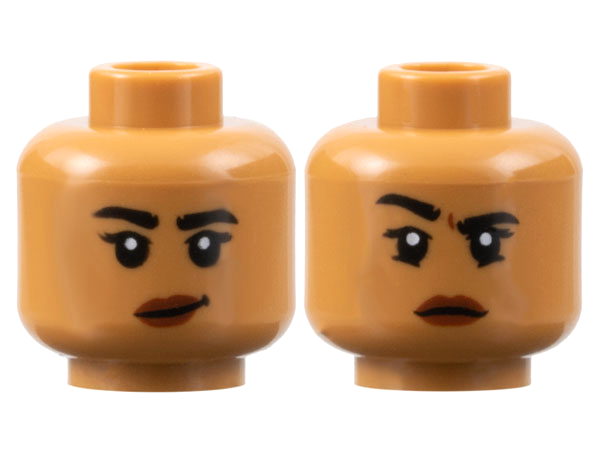 Scowl Pattern D207 Lego New Flesh Minifig Head Dual Sided Black Eyebrows Sneer
