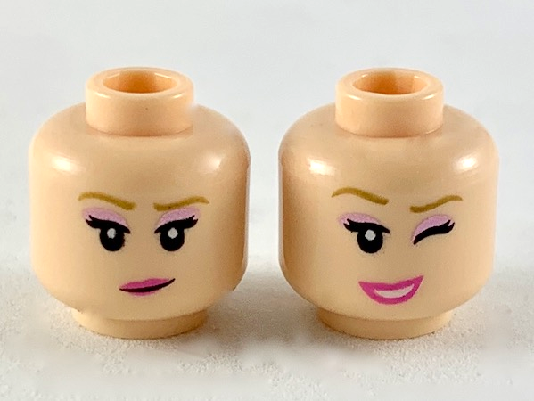 Lego New Light Flesh Minifigure Head Dual Sided Female Grin Tan Ring Around Eyes 