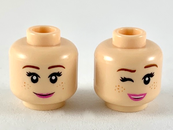 Lego New Minifigure Head Female Reddish Brown Eyebrows Smile Girl Pink Lips 