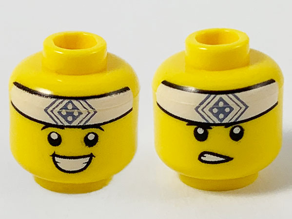Lego New Yellow Minifigure Head Dual Sided White Headband Sand Blue Square