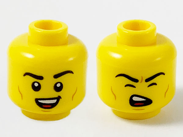 Lego New Yellow Minifigure Head Dual Sided Black Eyebrows Mouth Lines 