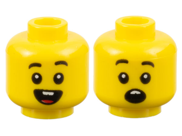 ☀️NEW Lego Minifigure Head Dual Sided Thin Eyebrows Surprised Open Smile 