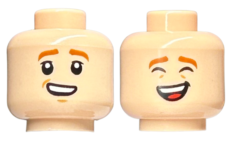 Minifigure, Head Dual Sided Child Dark Orange Eyebrows, Lopsided 