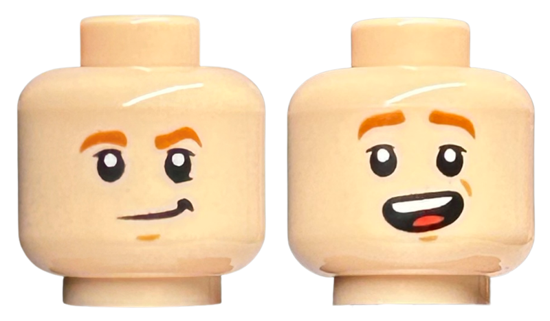 Lego New Yellow Minifigure Head Dual Sided Female Dark Orange Eyebrows Freckles 