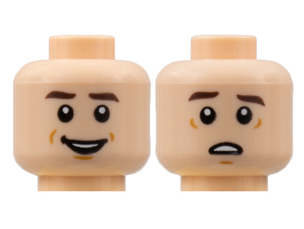 LEGO NEW LIGHT FLESH MINIFIGURE HEAD DUAL SIDED SMILE AND SCARED PATTERN PART