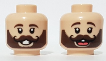 Lego New Light Flesh Minifigure Head Dark Brown Eyebrows and Small Mustache 