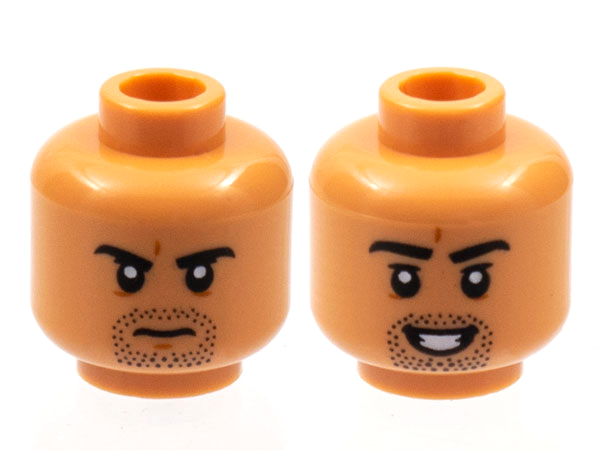 Lego New Medium Dark Flesh Minifigure Head Dual Sided Black Moustache and Goatee 