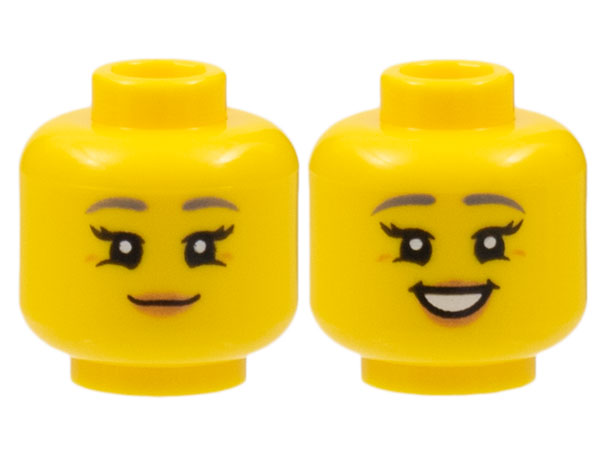 Lego New Yellow Minifigure Head Black Eyebrows Medium Nougat Cheek Lines Parts 