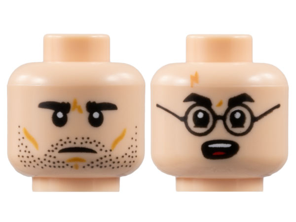 LEGO Minifigure Old Man Head White Eyebrows & Beard Gold Glasses Smile Dual  Side