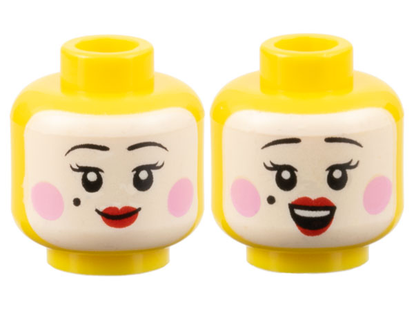 Minifigure, Head Dual Sided Female White Face, Black Eyebrows 