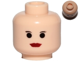 Lego Minifigure, Head Female with Red Lips, Small Eyebrows, Big Eyes Pattern - Hollow Stud