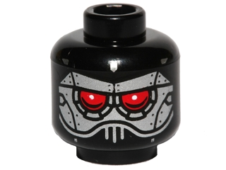 Minifigure, Head Alien with Robot with Red Eyes, Sliver Face