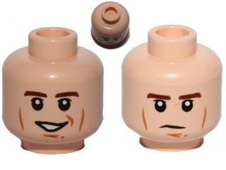 Minifigure, Head Dual Sided Brown Eyebrows, Black Eyes with