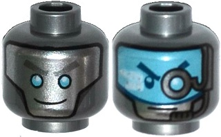 Minifigure, Head Dual Sided Alien Robot with Silver Face
