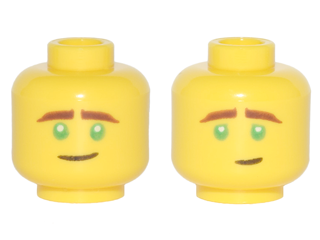 Minifigure, Head Dual Sided Reddish Brown Eyebrows, Green