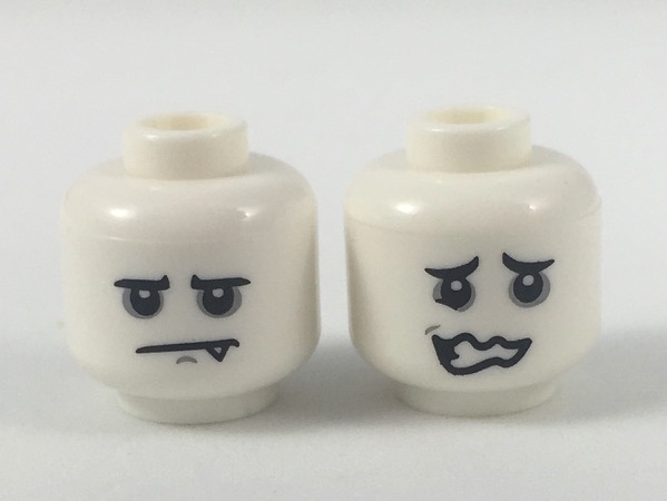 Minifigure, Head Dual Sided Alien Gray Around Eyes, Sad with