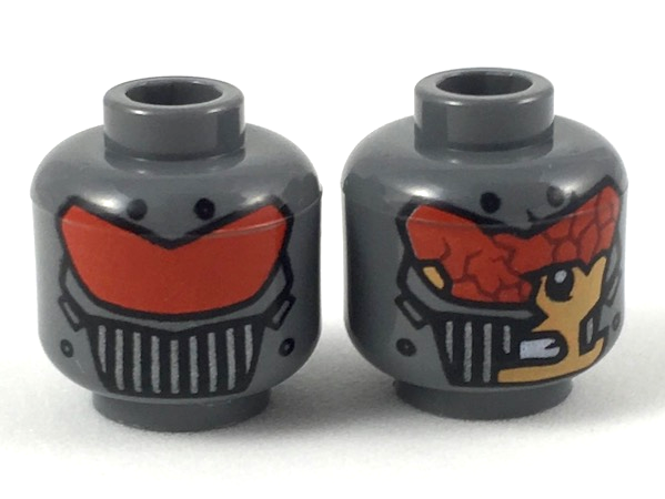 Minifigure, Head Dual Sided Alien with Red Visor, Silver Grate