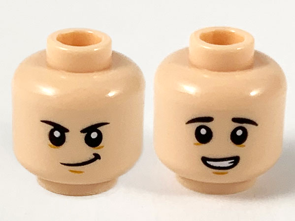 Minifigure, Head Dual Sided Black Eyebrows, Lopsided Smirk