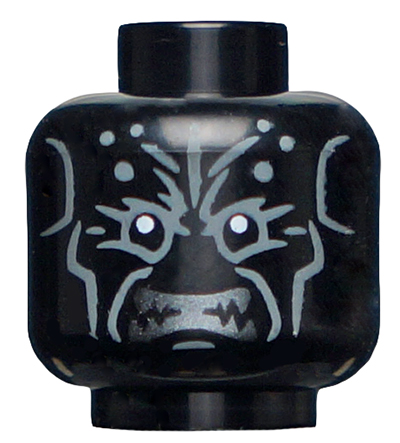 Minifigure, Head Alien Dark Bluish Gray Lines, White Eyes