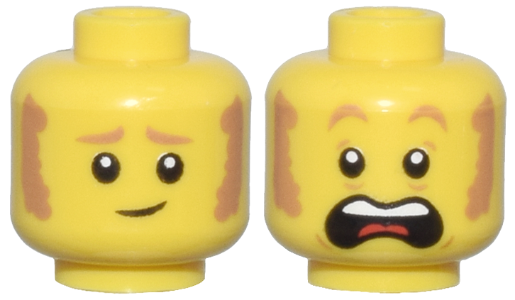 Minifigure, Head Dual Sided Medium Nougat Eyebrows and