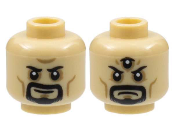 Minifigure, Head Dual Sided Black Eyebrows and Goatee, Dark Minifigure, Head Dual Sided Black Eyebrows and Goatee, Dark