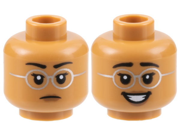 Minifigure, Head Dual Sided Female Black Eyebrows, Silver Minifigure, Head Dual Sided Female Black Eyebrows, Silver
