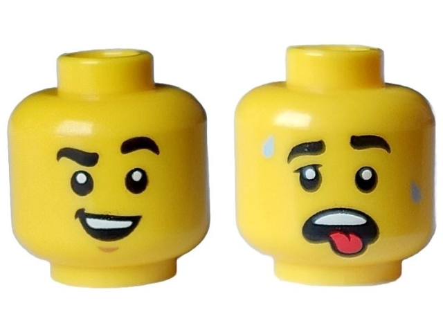 Minifigure, Head Dual Sided Black Eyebrows, Smile with Teeth