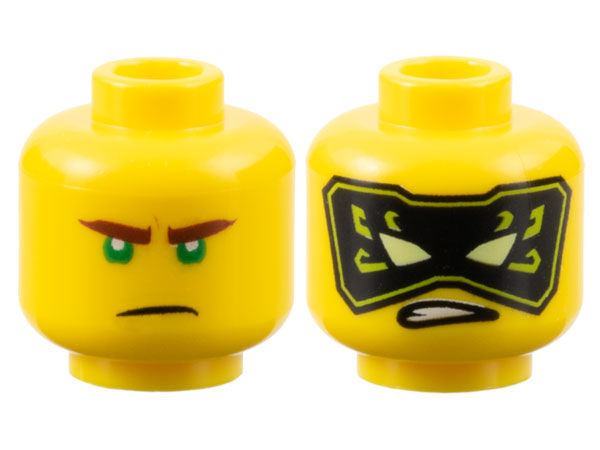 Minifigure, Head Dual Sided Reddish Brown Eyebrows, Green