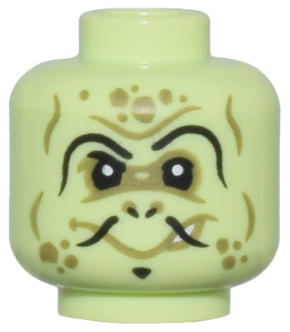 Minifigure, Head Alien Thin Curved Black Eyebrows, Fu Manchu