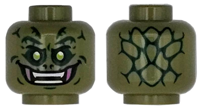 Minifigure, Head Alien with Lizard Dark Green Scales, Lime