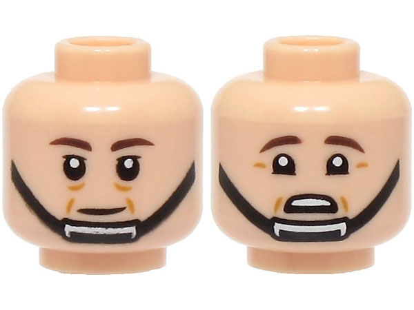 Minifigure, Head Dual Sided Dark Brown Eyebrows, Black Chin