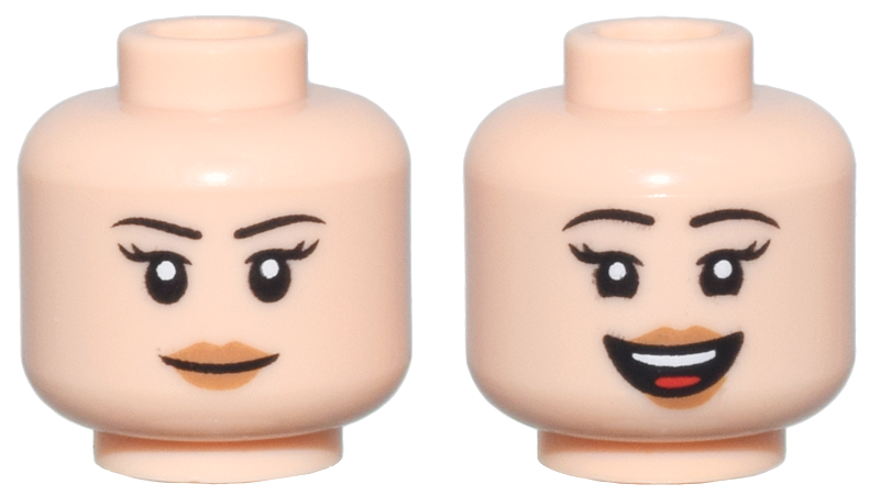 Minifigure, Head Dual Sided Female, Thin Black Eyebrows, Long