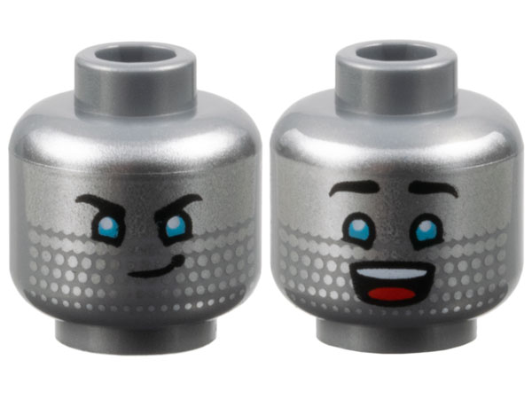 Minifigure, Head Dual Sided Silver Face, Black Eyebrows, Medium