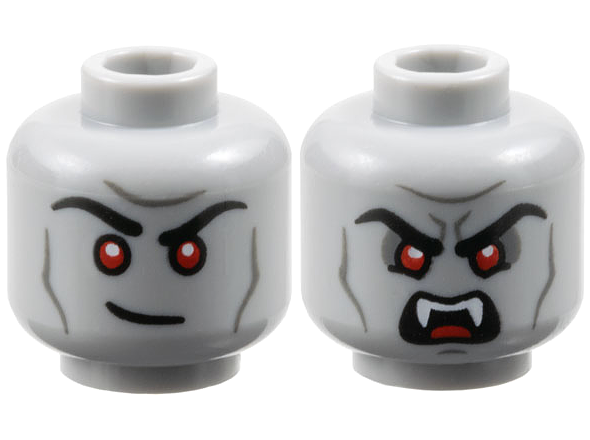 Minifigure, Head Dual Sided Black Eyebrows, Red Eyes, Dark