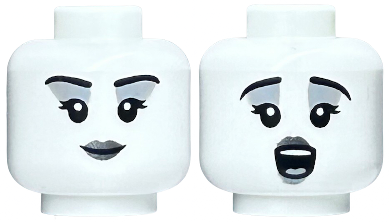 Minifigure, Head Dual Sided Female Black Eyebrows, Eyelashes