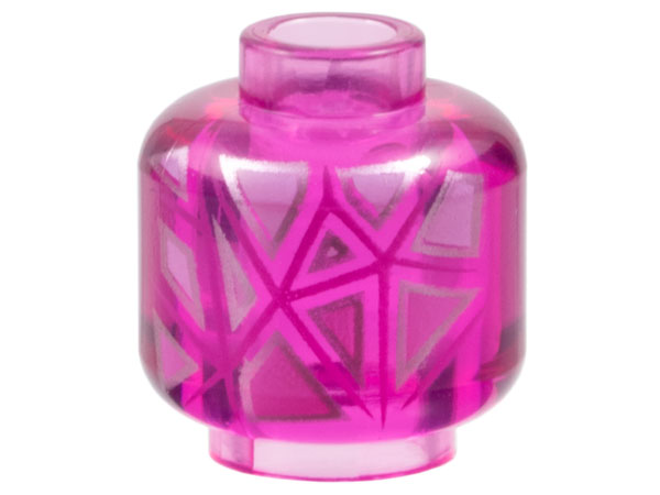 Minifigure, Head without Face with Bright Pink Triangles, Silver