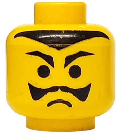 Minifigure, Head Black Pointed Eyebrows, Moustache, and
